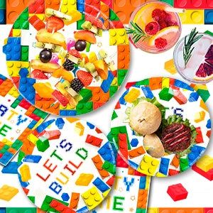 Building Blocks Birthday Party Supplies,114pcs Party Decorations&Building Blocks Tableware Set-Party Plates Napkins Backdrop etc - trendingshoping.com