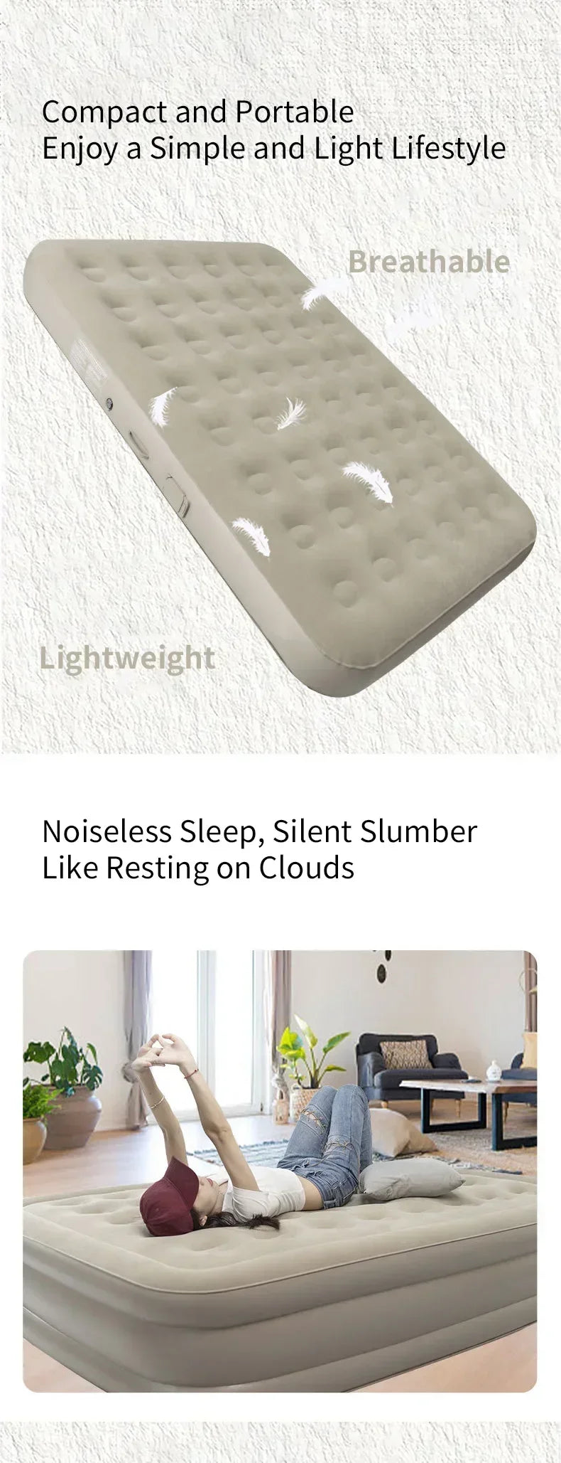 New Air Mattress Built-in Pump Self-inflating Mat Cushion Outdoor Tent Inflatable Bed Double sleeping Pad For Camping or Indoor - trendingshoping.com