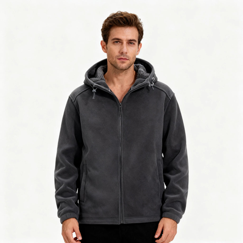 Men’s Fleece Hoodie Jacket 2025 New Thermal Warm Outdoor Sports Running Windproof Plus Size Coat for Men