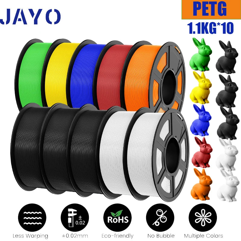 JAYO petg Filament 3d PETG 1.75mm 10Rolls Neatly Wound Toughness no bubbles 3D Printer Filament for FDM Muticolor 1.1KG /roll - trendingshoping.com