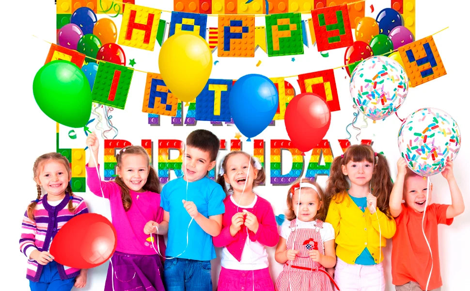 Building Blocks Birthday Party Supplies,114pcs Party Decorations&Building Blocks Tableware Set-Party Plates Napkins Backdrop etc - trendingshoping.com