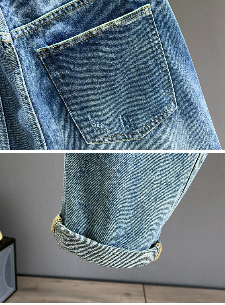 Ripped Jeans Men New Personality Fashion Vintage Blue Streetwear Baggy Denim Pants Casual Tapered Hole Frayed Trousers Male