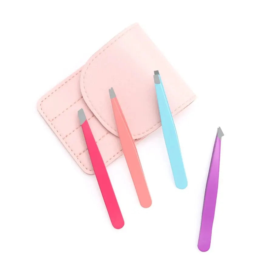 Christmas Gift Beauty Tweezers 4-piece Set Of Colorful Stainless Steel Professional Eyebrow Clip False Eyelash Makeup Tools - trendingshoping.com