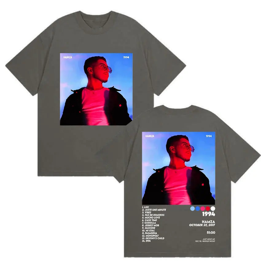 Rapper HAMZA 1994 Tour New Album Merch T Shirts Men's Clothing Rock Hip Hop Gothic T Shirt Vintage Oversized 100% Cotton T-shirt