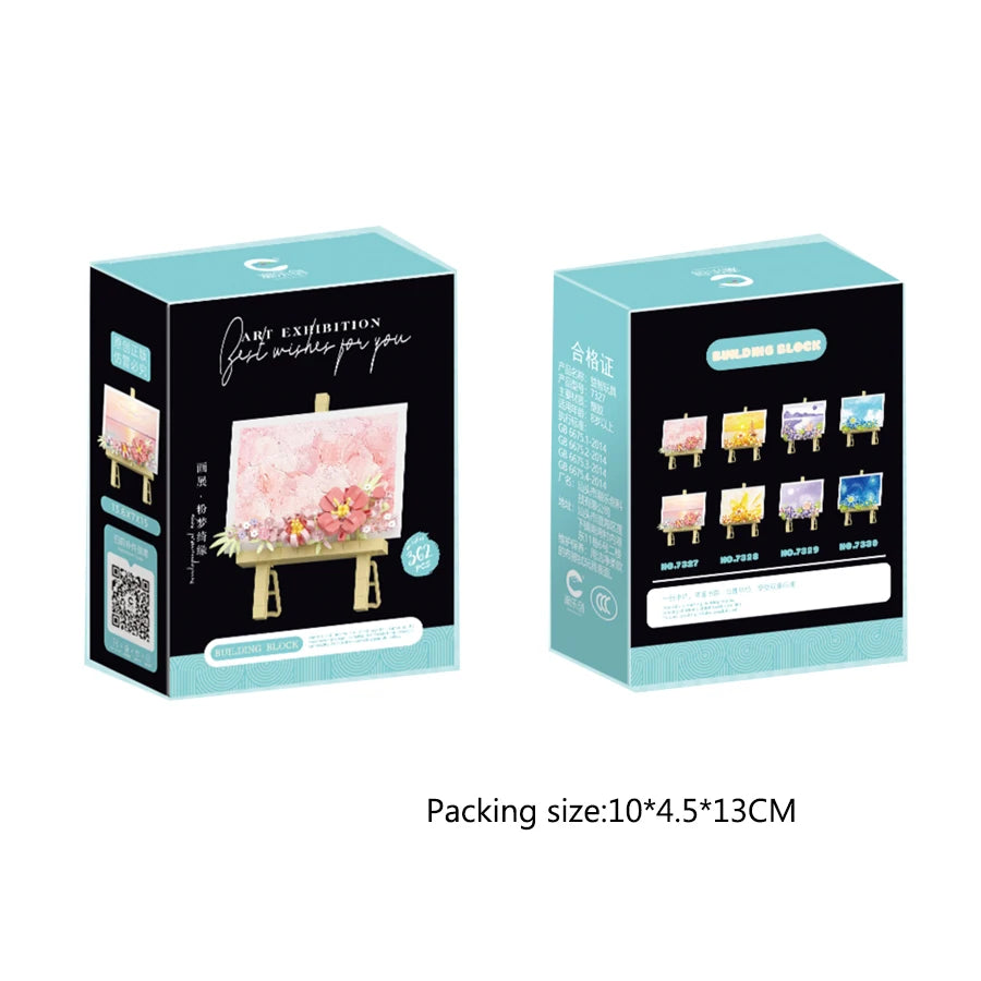 Mini Flower Painting Shelf Building Block Sets With Wooden Easel Educational Toys DIY Home Decor Mother's Day Gifts