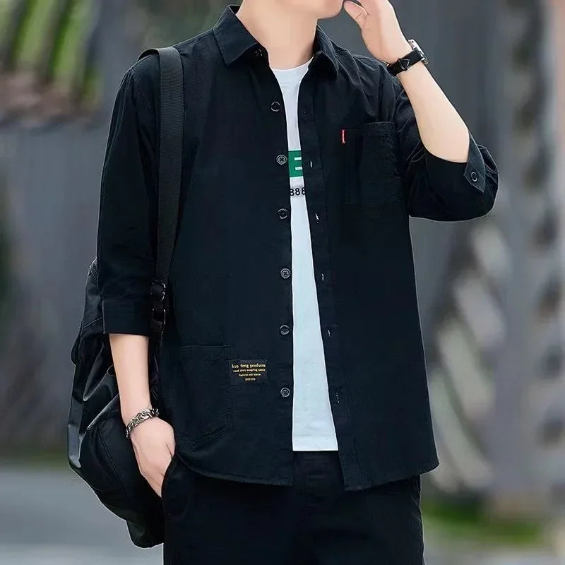 Men’s Solid Color Short Sleeve Casual Shirt