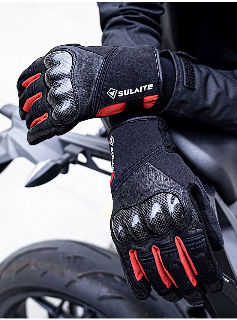 Waterproof Winter Motorcycle Gloves Genuine Goatskin Leather Warm Touch Screen