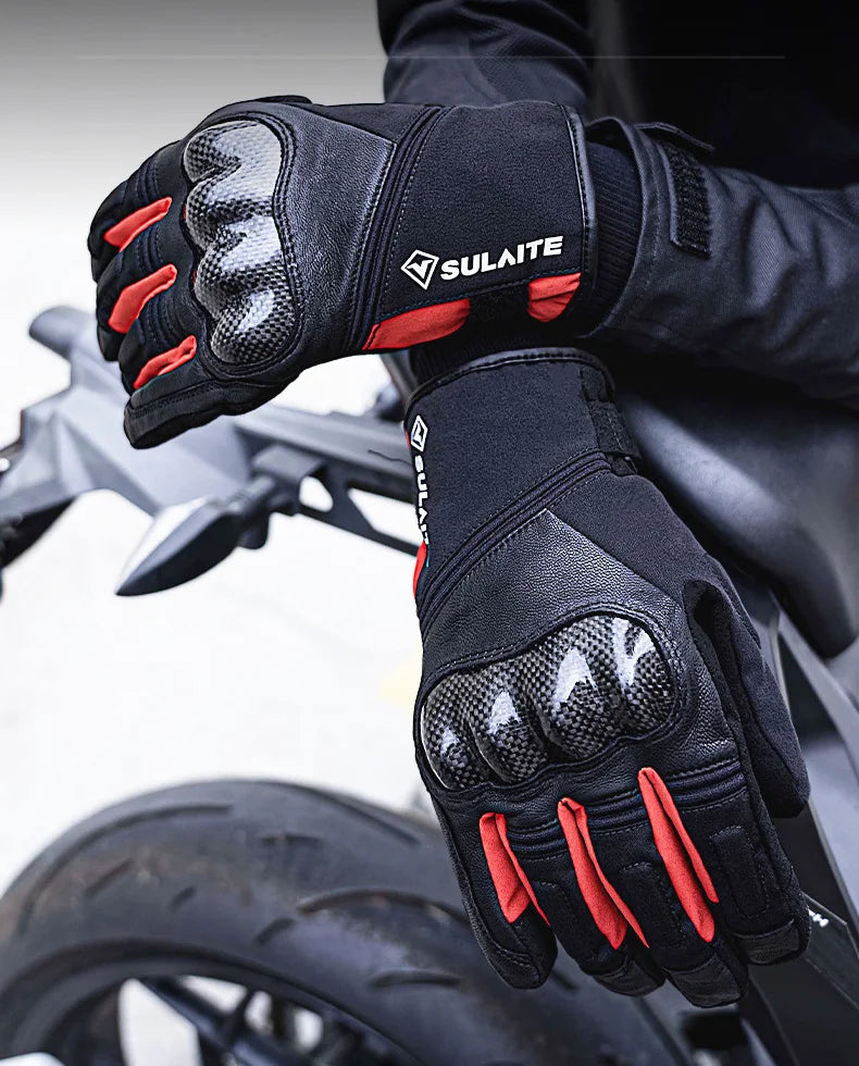 Waterproof Winter Motorcycle Gloves Genuine Goatskin Leather Warm Touch Screen