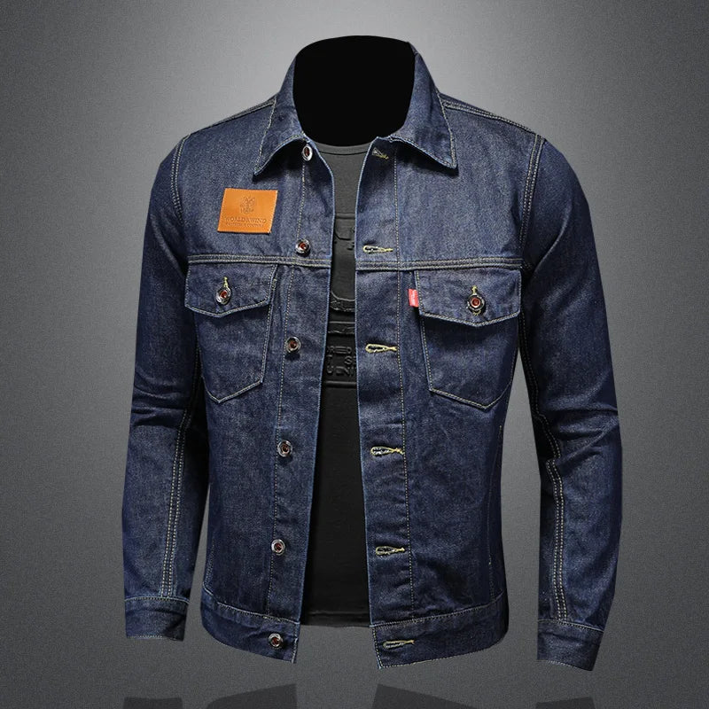 Mens High Quality Dark Blue Casual Denim Jacket European Style