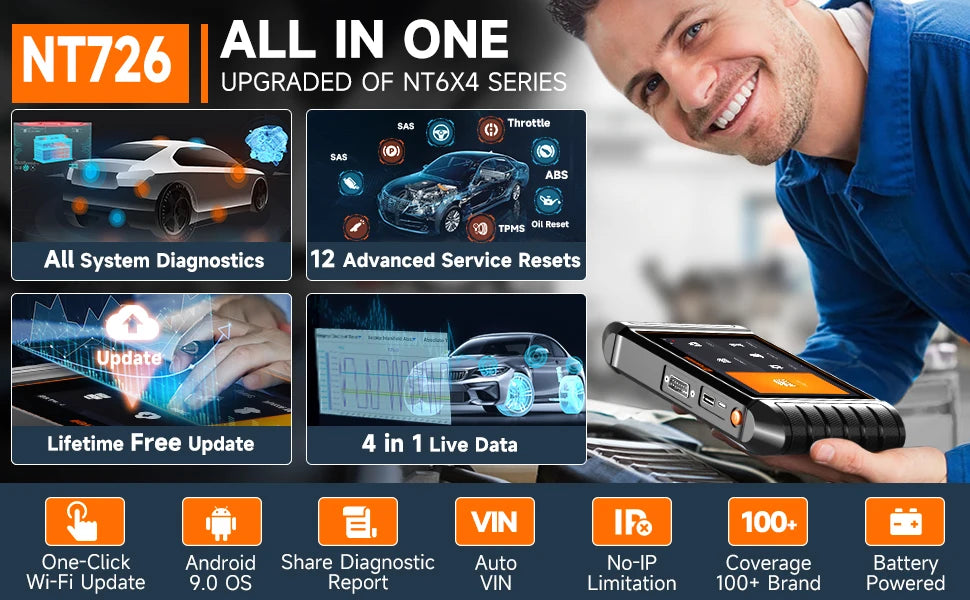 FOXWELL NT726 OBD2 Scanner All System Bidirectional Scan Tools Code Reader 12 Reset DPF TPMS SAS OBD 2 Car Diagnostic Scan Tool - trendingshoping.com