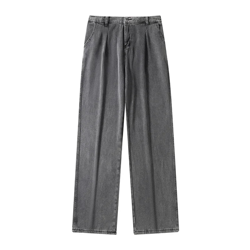 Mens Black Gray Loose Straight Wide Leg Jeans Casual Pantslue