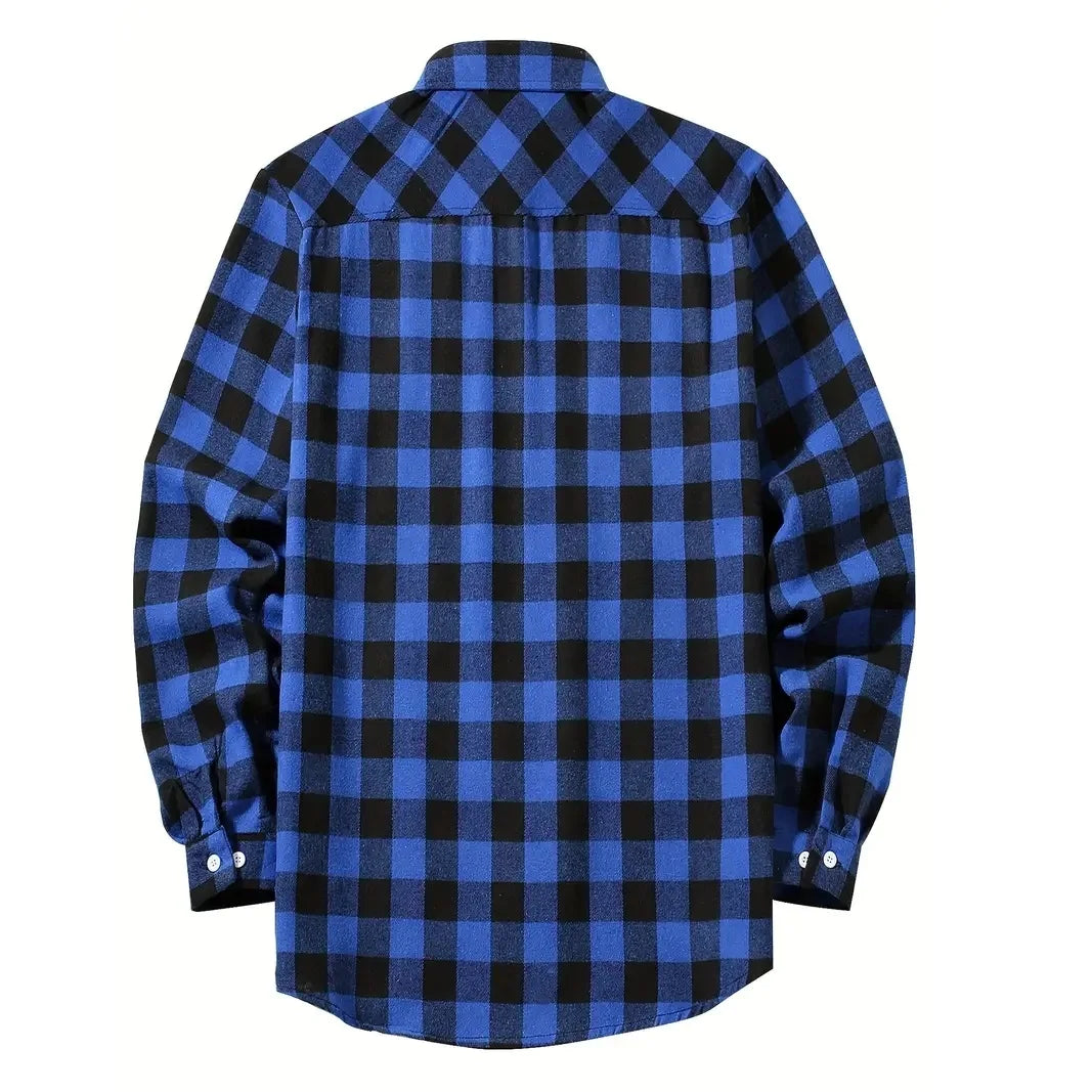 Men's Plaid Flannel Shirt – Long Sleeve Smart Casual Top with Two Chest Pockets, Spring & Autumn Style
