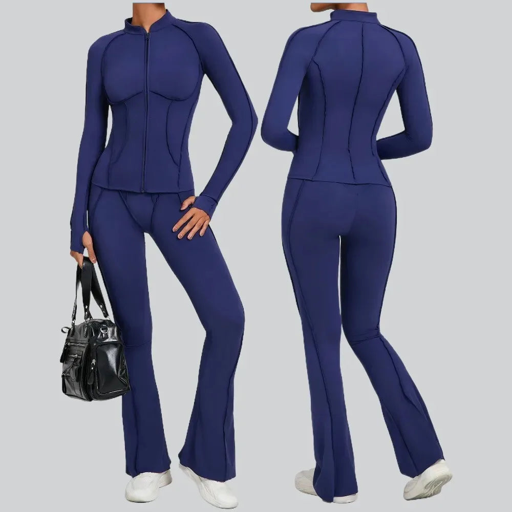 Women’s 2-Piece Zipper Gym Set - Long Sleeve Tracksuit & High-Waist Yoga Pants