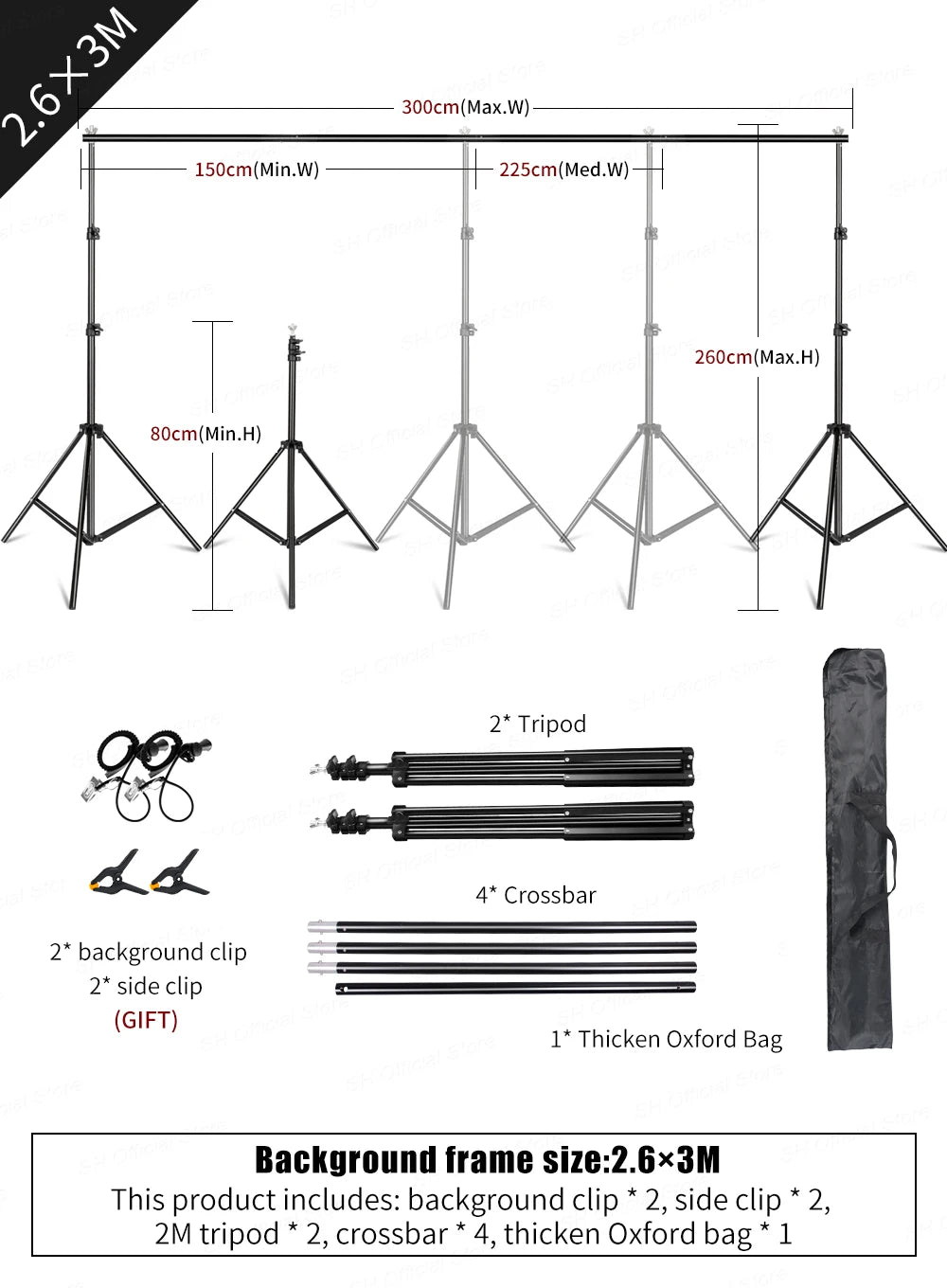 SH 2.6m*3m Suit Adjustable Backdrop Stand for Photography Wedding Photo Studio Backdrop Video Background Frame - trendingshoping.com