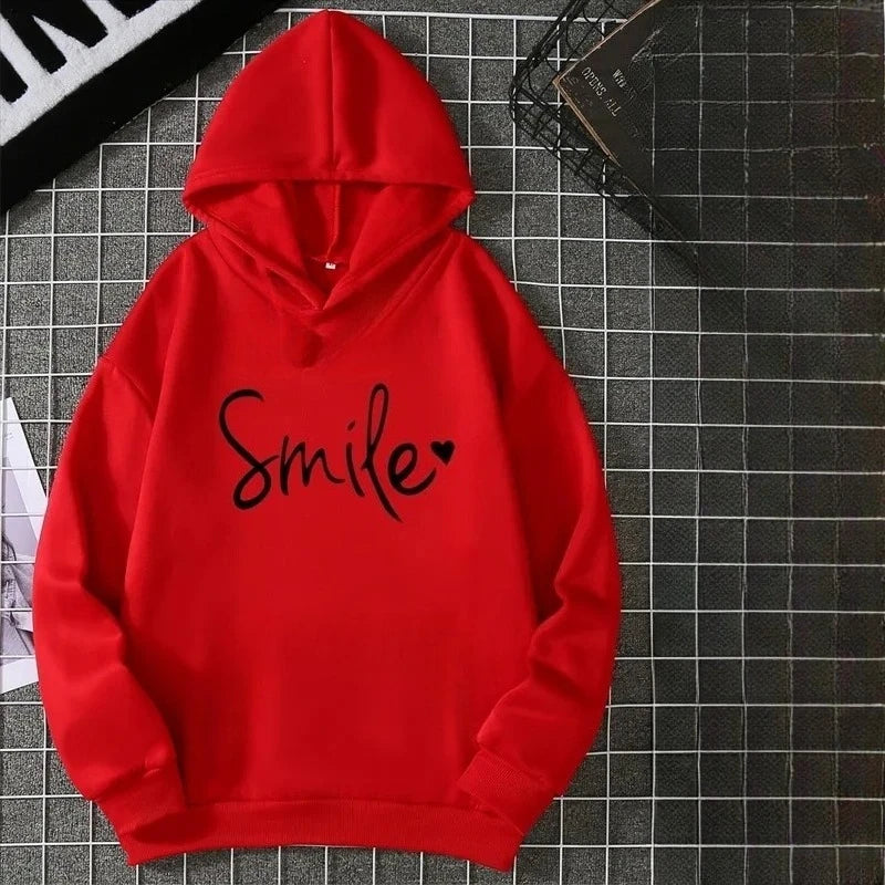 Children's Hooded Sweatshirt with Smile Printed on The Front for Sports and Leisure Warm Hoodie Suitable for Autumn and Winter