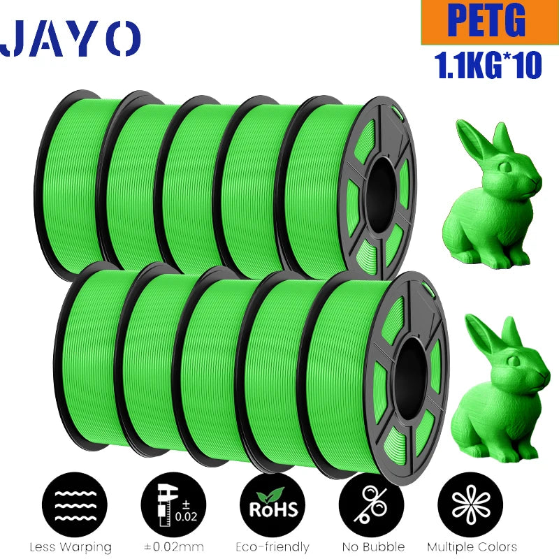 JAYO petg Filament 3d PETG 1.75mm 10Rolls Neatly Wound Toughness no bubbles 3D Printer Filament for FDM Muticolor 1.1KG /roll - trendingshoping.com