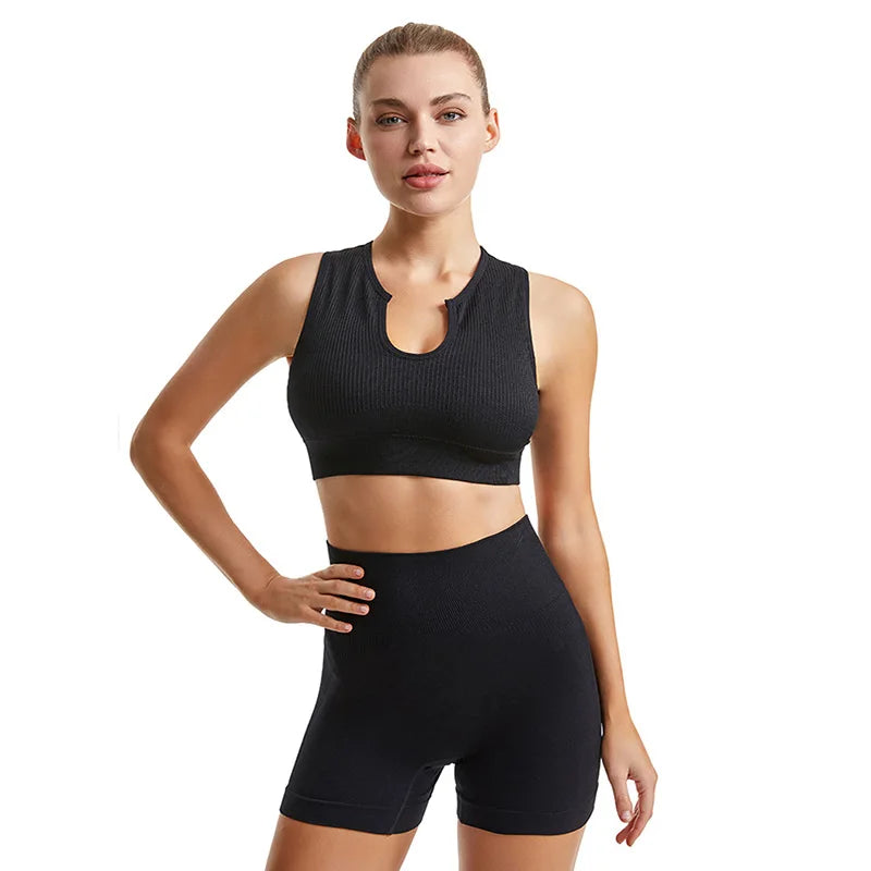 Women’s 2-Piece Seamless Yoga Set - High-Waist Leggings & Sports Bra Workout Suit