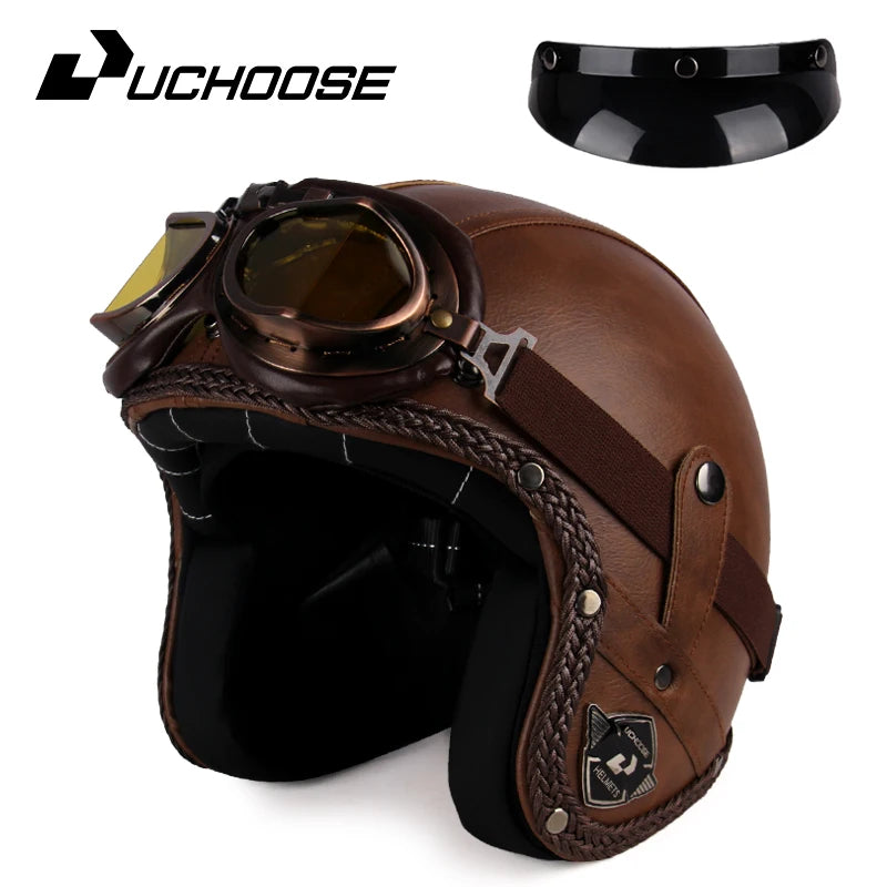 UCHOOSE 3 Quarter Open Face Motorcycle Helmet Classic Vintage