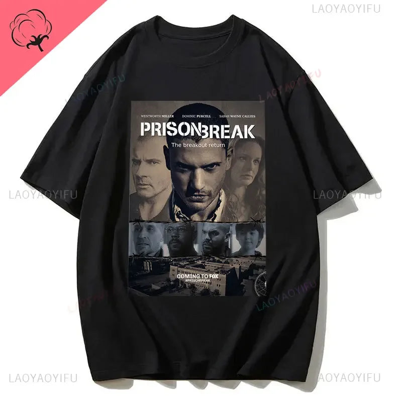 Men Vintage T Shirts Tv Series Prison Break Aesthetic Clothing Michael Scofield Y2k Shirt Streetwear Printed T-shirt Top Cotton
