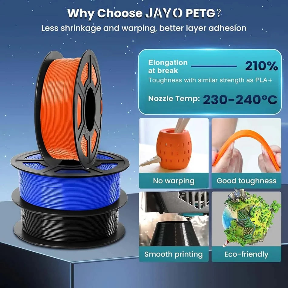 JAYO petg Filament 3d PETG 1.75mm 10Rolls Neatly Wound Toughness no bubbles 3D Printer Filament for FDM Muticolor 1.1KG /roll - trendingshoping.com
