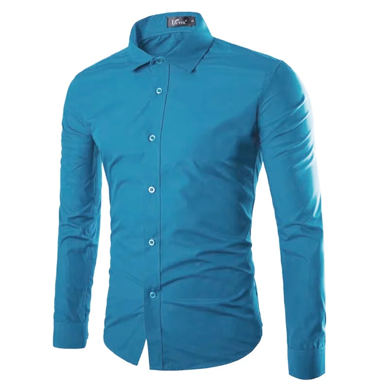 Men’s Solid Color Long Sleeve Casual Shirt Candy Color Fashion Shirt
