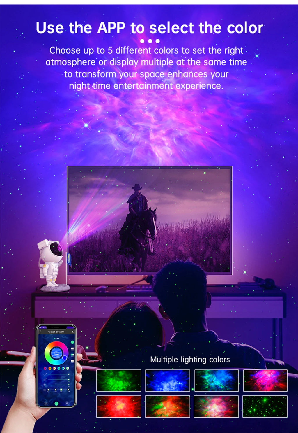 Galaxy Astronaut Projector with Bluetooth Music Speaker App Control Timer Nebula Star Space Projector Night Light for Kids Gift