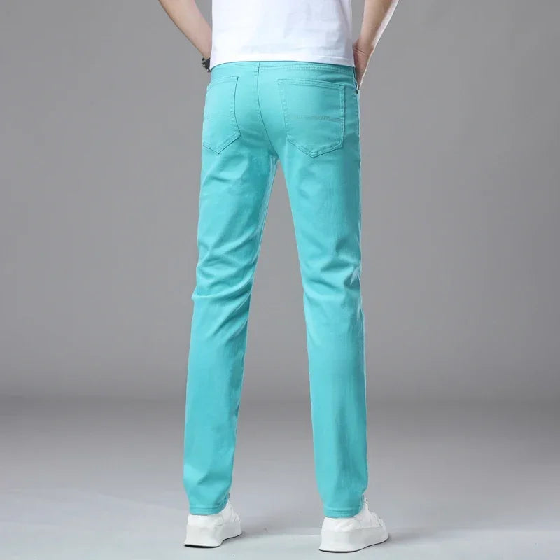 White Jeans Mens Fashion Straight Elastic Cotton Denim Pants Spring Autumn Business Casual Trousers