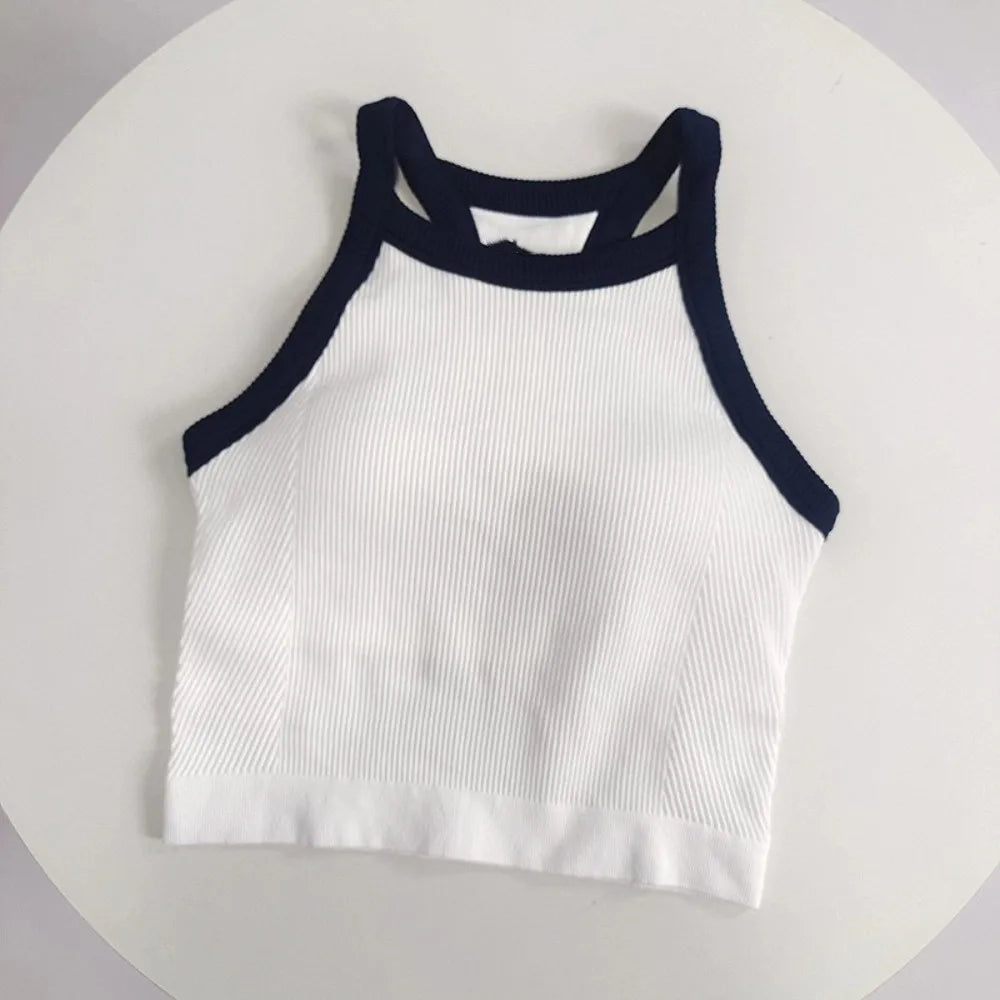 High Neck Sports Tank Top Comfortable Breathable Fitness Top with Chest Cushion Soft Fixed Cup Gym Wear for Women