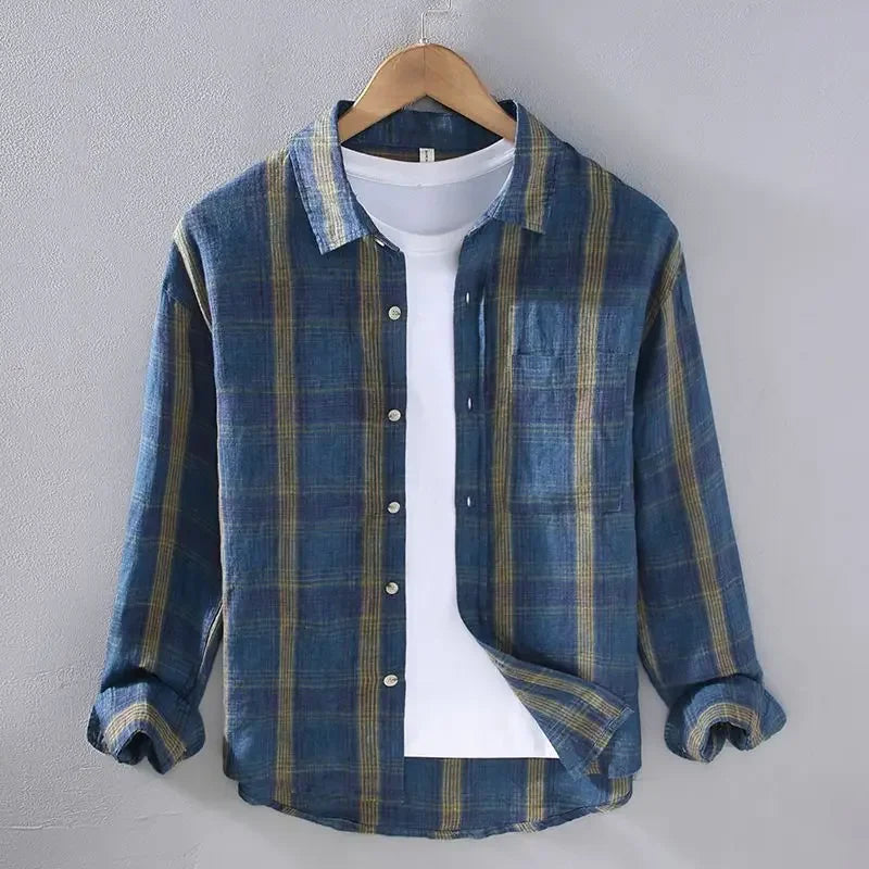 Men's Plaid Long Sleeve Shirt – Thin Casual Loose Cardigan Style Jacket, 2025 Spring & Autumn Fashion Top