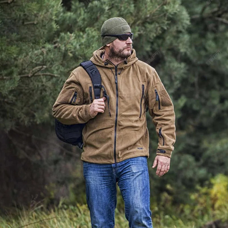 Men’s Tactical Fleece Jacket – Warm Winter Hoodie for Outdoor Hiking and Sports