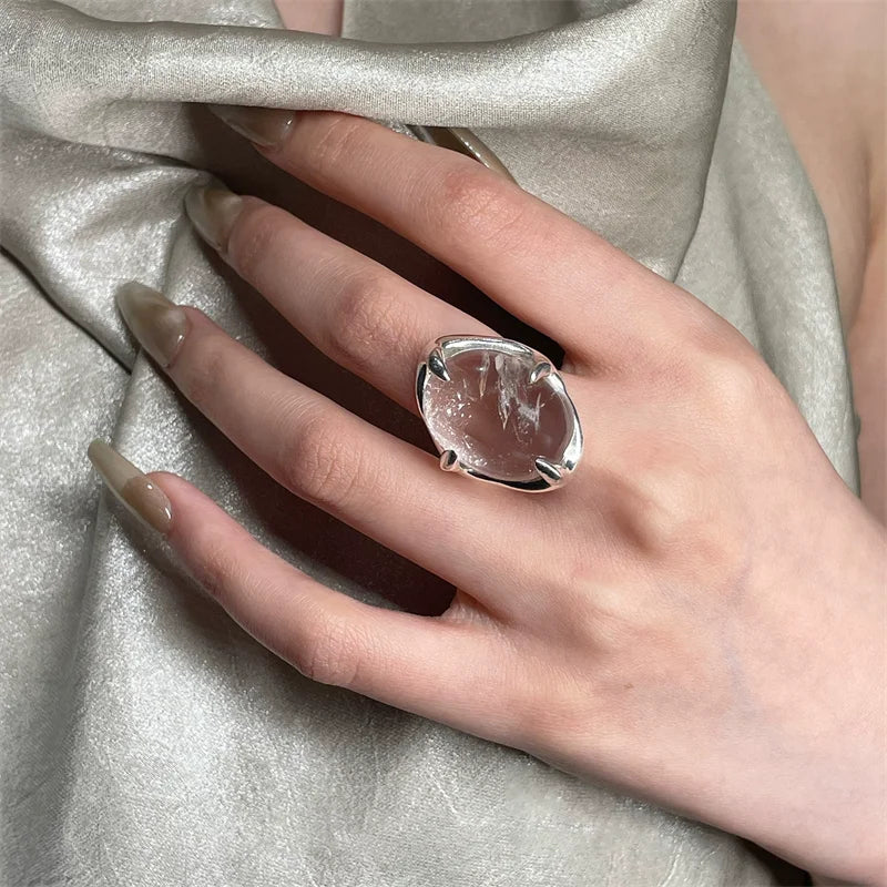 XIYANIK Geometric Transparent Crystal Adjustable Open Rings For Women Korean Fashion New Jewelry Gift Party Wholesale anillos - trendingshoping.com