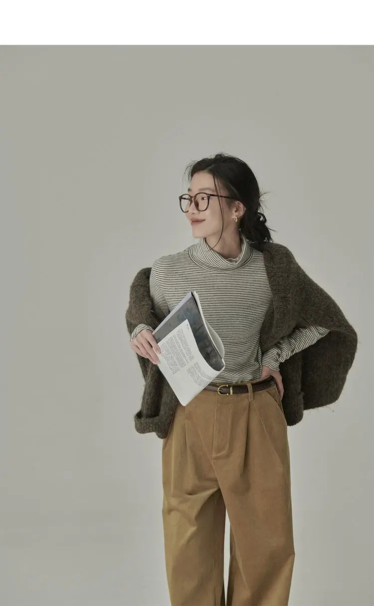 Striped T-shirts Women Spring Cozy Long Sleeved All-match Daily Elegant Classic Turtleneck Tops Hot Sales Korean Style Clothing