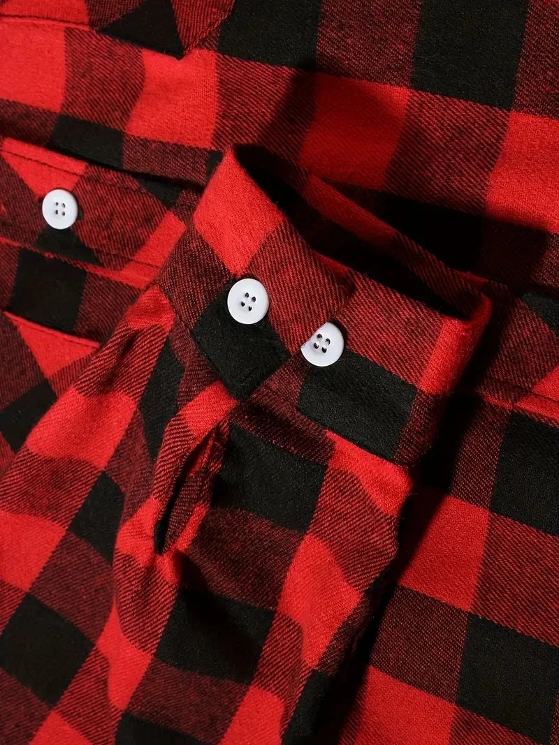Men's Plaid Flannel Shirt – Long Sleeve Smart Casual Top with Two Chest Pockets, Spring & Autumn Style