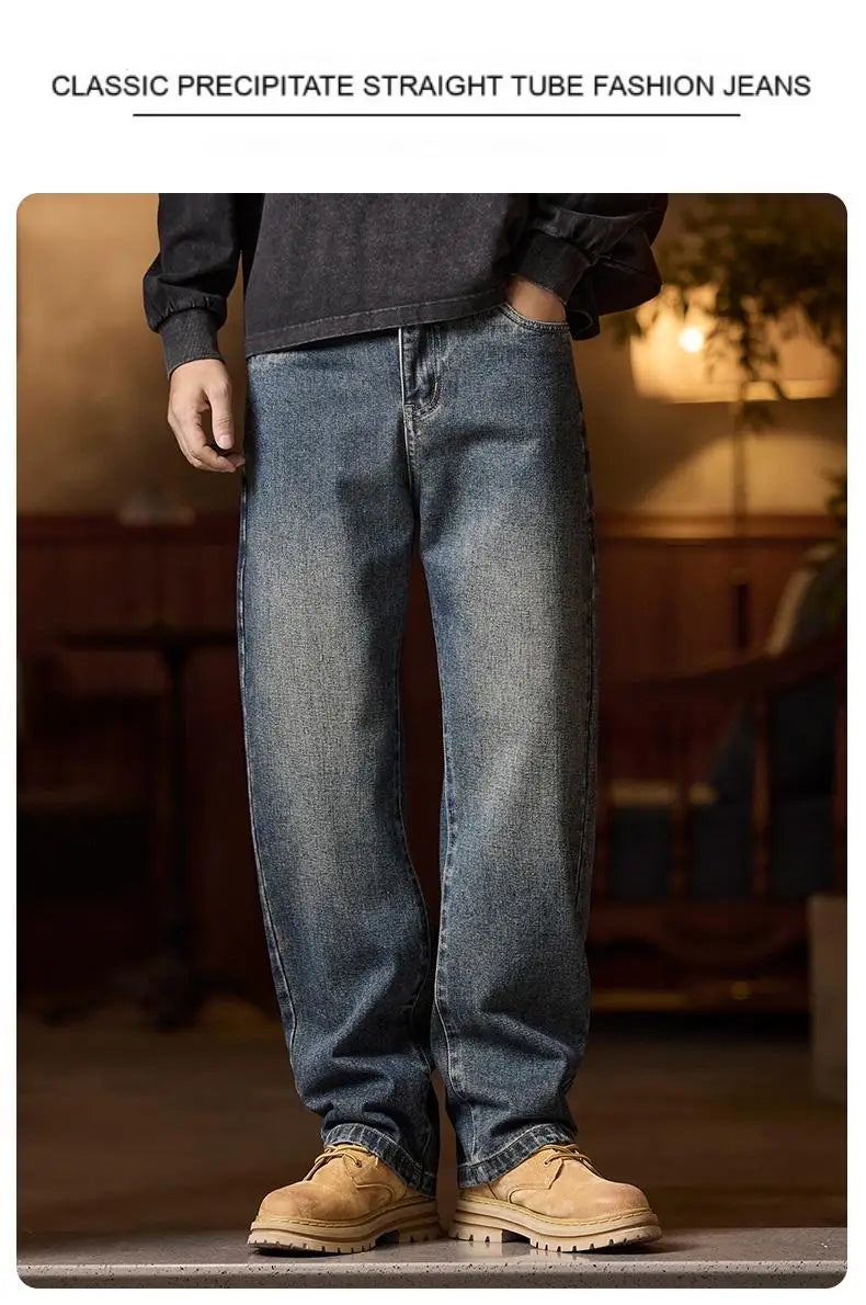 Mens Blue Elastic Waist Jeans Relaxed Fit With Zipper Button