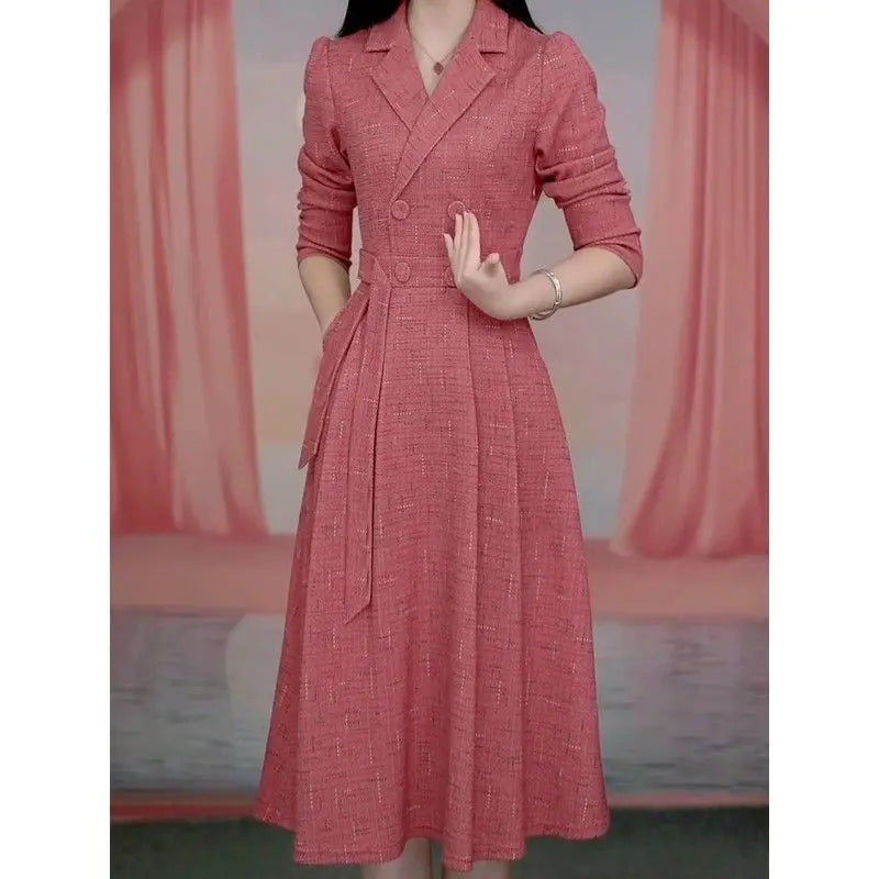 Womens Dress - Korean Style Spring Autumn A-Line Midi