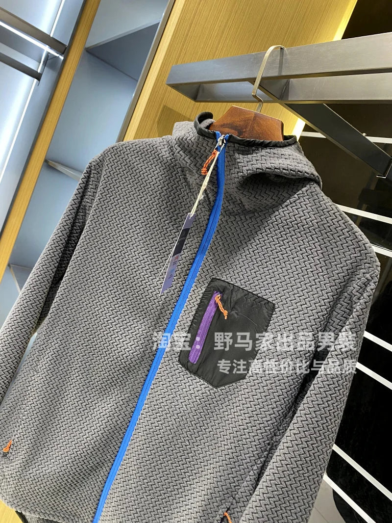 Mens Warm Fleece Hoodie Outdoor Jacket Breathable Skin Friendly Autumn Winter Thermal Sweatshirt