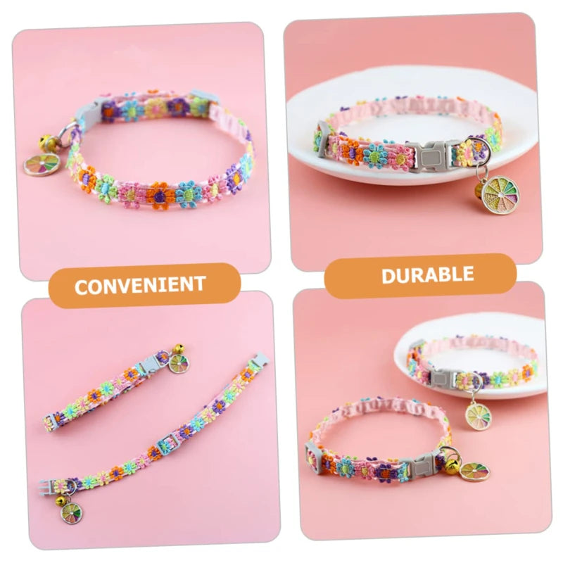 Pet Collar with Bell Adjustable Cartoon Print for Dogs Cats