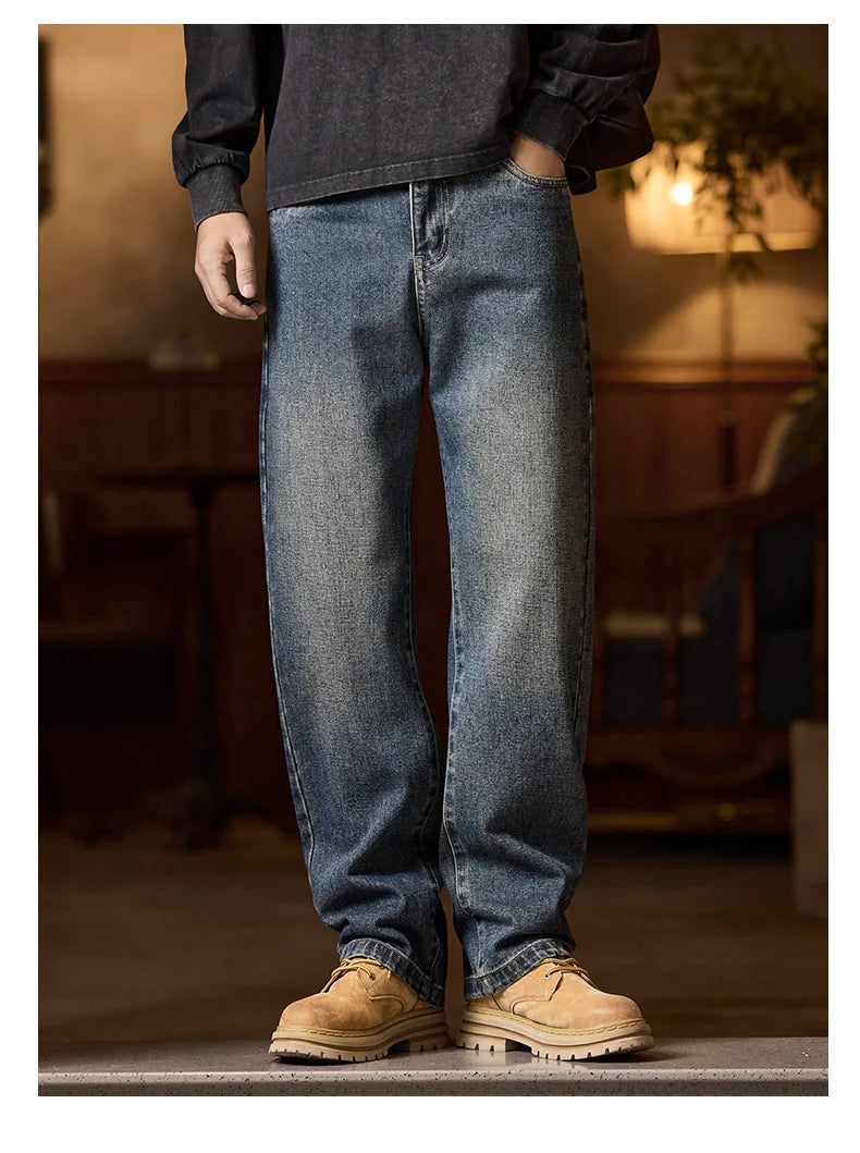 Mens Blue Elastic Waist Jeans Relaxed Fit With Zipper Button