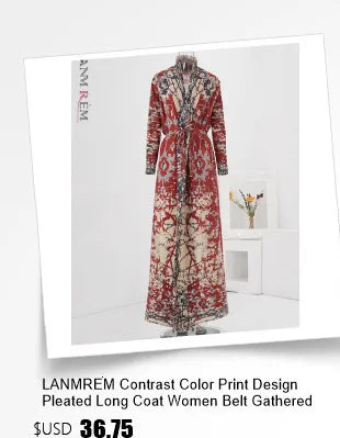 LANMREM Fashion Designer Print Pleated Windbreaker Women Scraf Collar Belt Gathered Waist Contrast Color 2024 New Coat 32C1261 - trendingshoping.com
