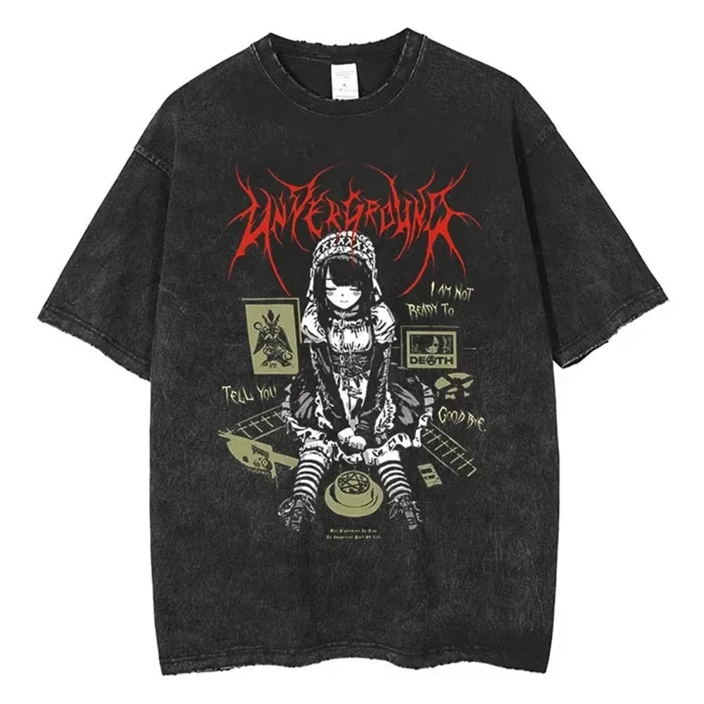 Gothic Anime Printed T-Shirt Men's - Oversized Punk Streetwear Vintage Tee