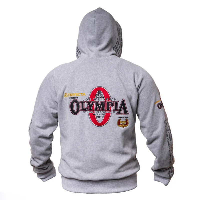 2026 New OLYMPIA Men Gyms Hoodies Gyms Fitness Bodybuilding Sweatshirt Pullover Sportswear Male Workout Hooded Jacket Clothing