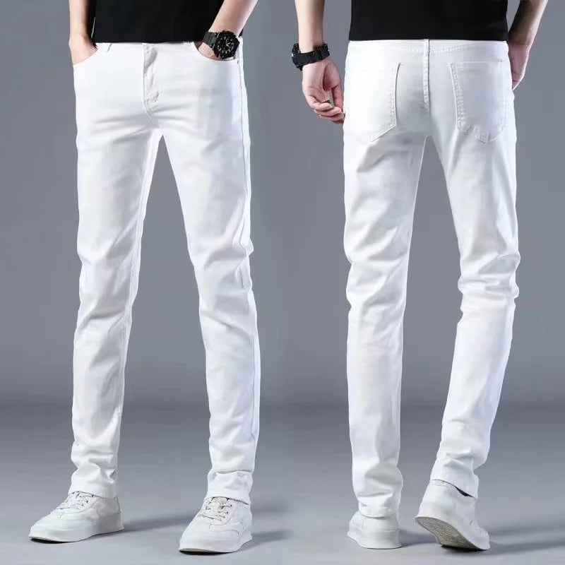 Men's Slim Fit Stretch Skinny Jeans - High Quality Black & White Denim Pants