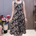 Women’s Vintage Floral V-Neck Slip Midi Dress – Summer Casual A-Line Waist Elegant Fashion