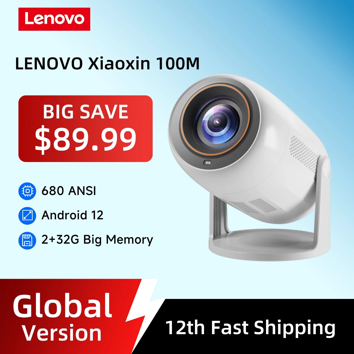 Lenovo 4K Android 12 Projector – Ultra HD Home Theater, WiFi 6 & Auto Focus - trendingshoping.com