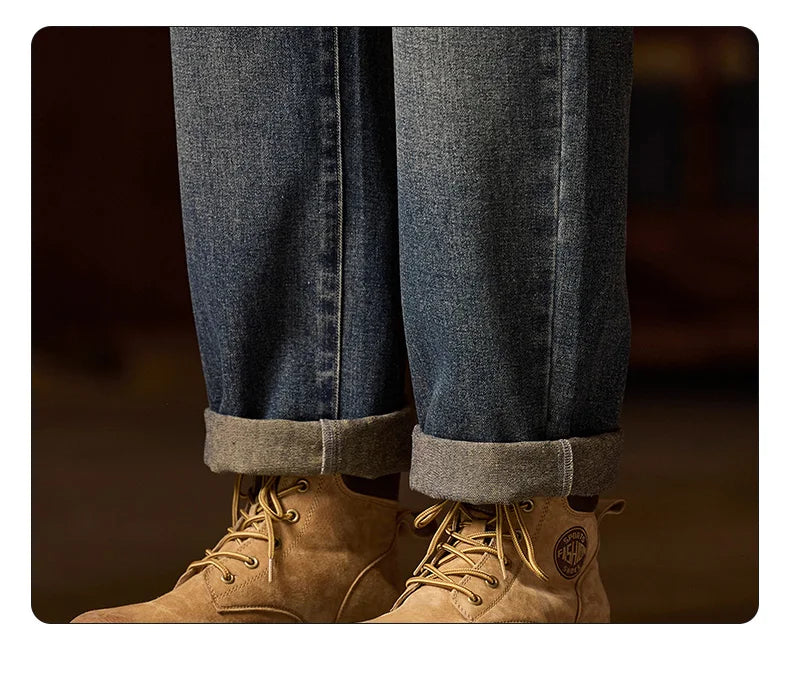 Mens Blue Elastic Waist Jeans Relaxed Fit With Zipper Button