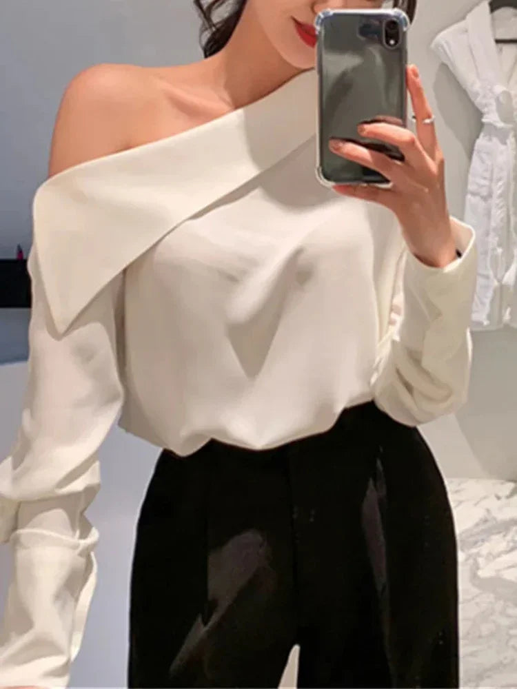 Spring Summer Women’s Off Shoulder Long Sleeve Casual Top