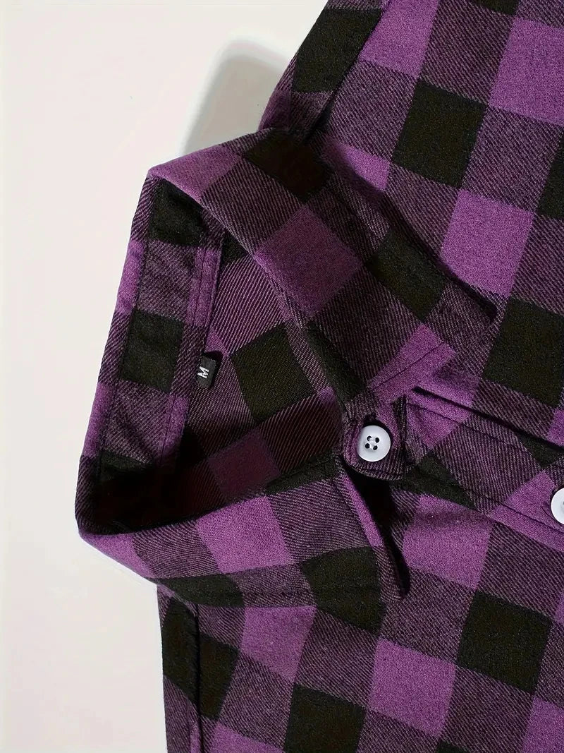 Men's Plaid Flannel Shirt – Long Sleeve Smart Casual Top with Two Chest Pockets, Spring & Autumn Style