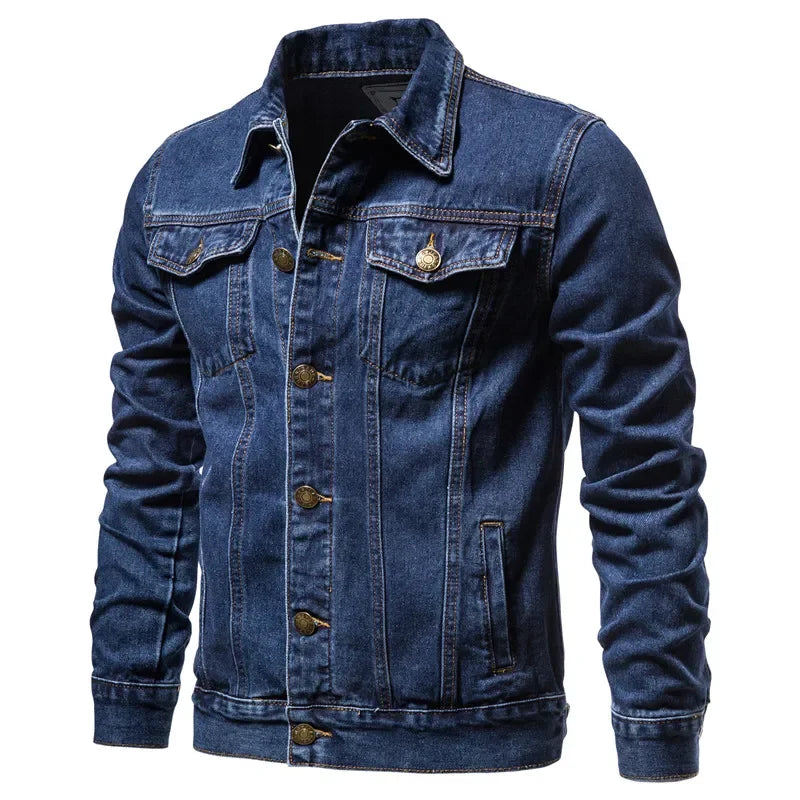 New Autumn Men Casual Workwear Denim Jacket Loose Fit Solid