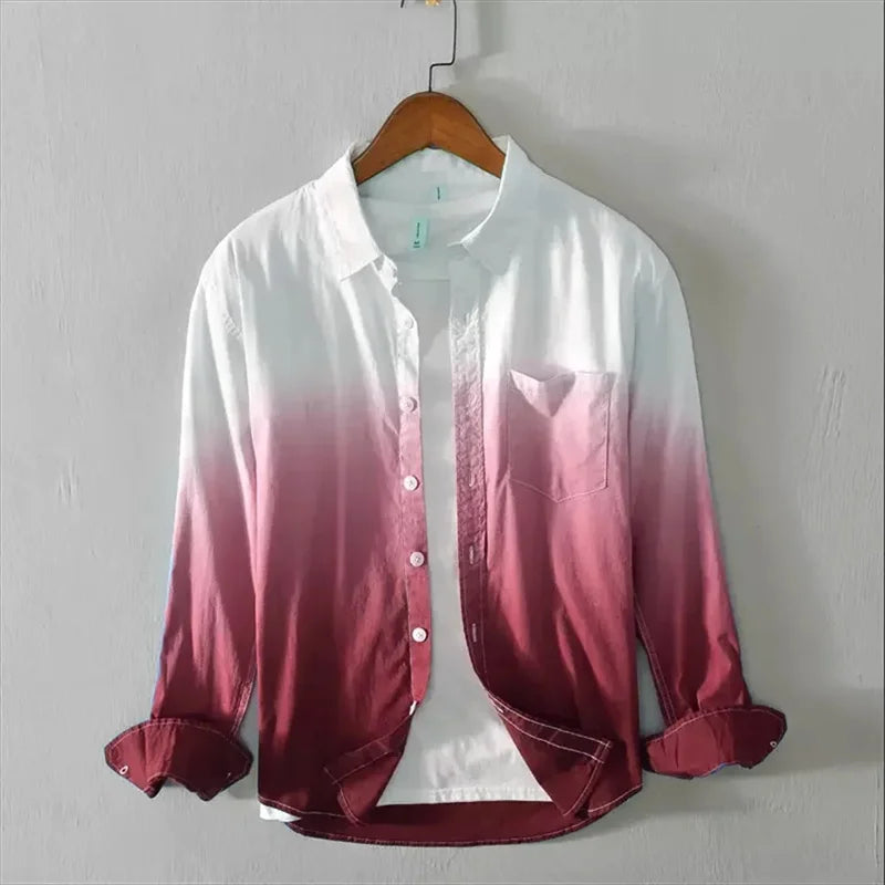 Men’s Long Sleeve Linen Shirt Casual Gradient Design