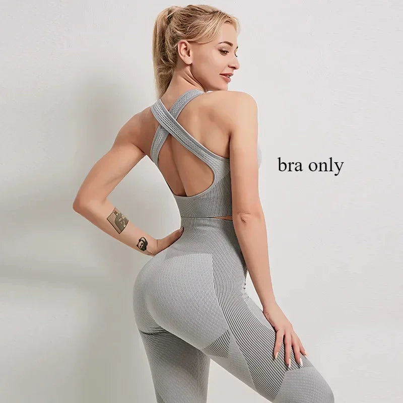 Yoga Clothes Gym Wear Women Fitness Clothing Outfit Workout Zipper Sportswear Long Sleeve Crop Bra Top Leggings Seperately Sold